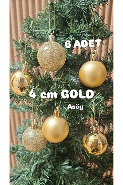 asöy Ornamente de Anul Nou strălucitoare - Minge Glob Aur Cici de 4 Cm