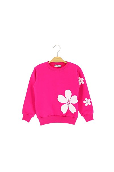 atabay Flower Printed Two-Ply Sharded Sweatshirt Fuchsia