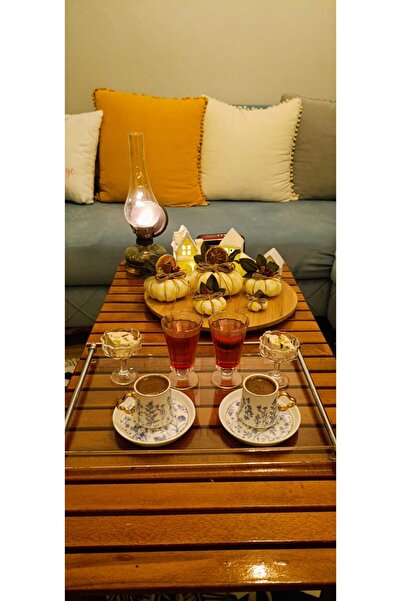 innossa pleksi dekorasyon Brass Plated Plexiglass Tea & Coffee Tray with Silver Handles for 6 Persons