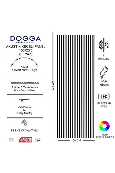 DOGGA PROFILE-PANEL Ahşap Akustik Duvar Paneli 100x280 Cm Dekoratif Keçeli Duvar Paneli Mdf 100x280