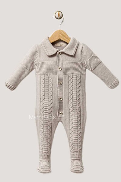 Mamman's Knitted Winter Baby Romper, Baby Collar, Thick Knitted Unisex Buttoned Romper for Girls and Boys