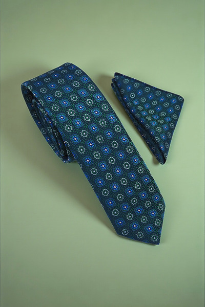 Milleniva Slim Mozaik Desen Yeşil Kravat & Mendil