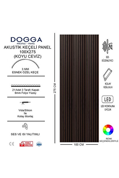 DOGGA PROFILE-PANEL Ahşap Akustik Duvar Paneli 100x280 Cm Dekoratif Keçeli Duvar Paneli Mdf 100x280