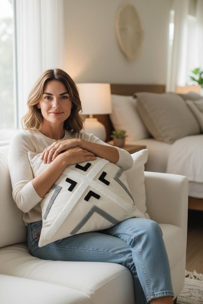 HD HOME COLLECTİON Linen Fabric Geometric Punch Throw Pillow Cover 43*43 cm