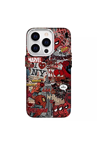 Turkuaz IPHONE 14 Pro Özel Marvel Kolaj Tasarımlı Lüks Silikon Kılıf