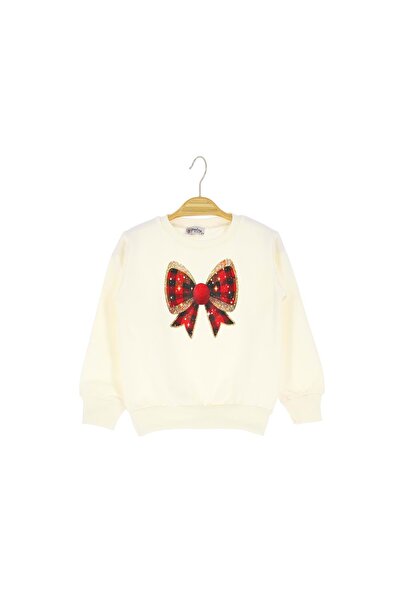 atabay Bow Printed Two-Ply Sharded Sweatshirt Ecru