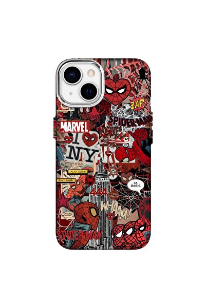Turkuaz IPHONE 13 Özel Marvel Kolaj Tasarımlı Lüks Silikon Kılıf