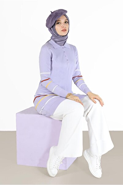 Alvina RENKLİ ŞERİT DETAYLI POLO YAKA TRİKO TUNİK 42019