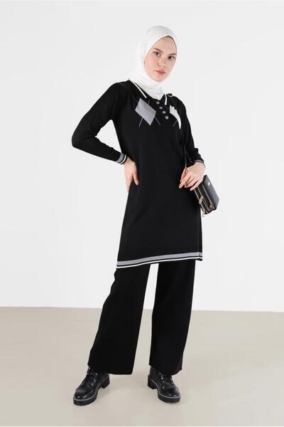 Alvina BAKLAVA PATTERNED DETAILED POLO COLLAR KNITWEAR TUNIC 42109