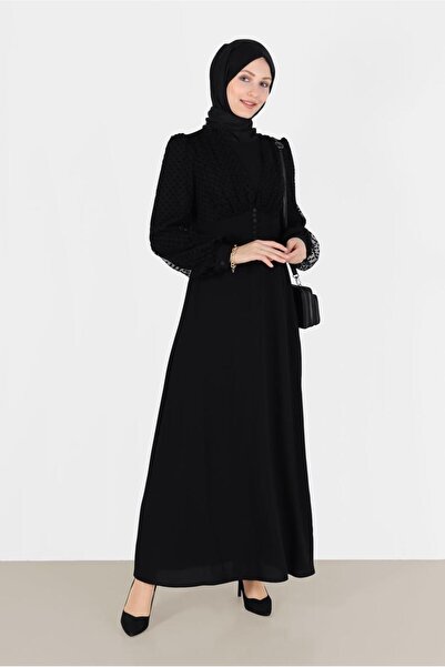 Alvina KOLLARI PUANTİYELİ TÜL DETAYLI DÜĞMELİ ELBİSE 42334