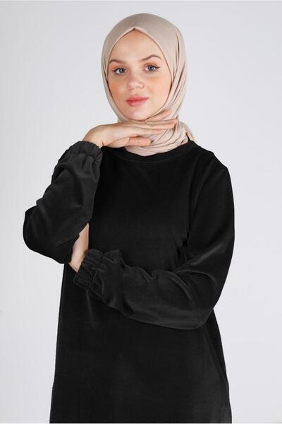 Alvina KOLU LASTİKLİ KADİFE TUNİK 43447