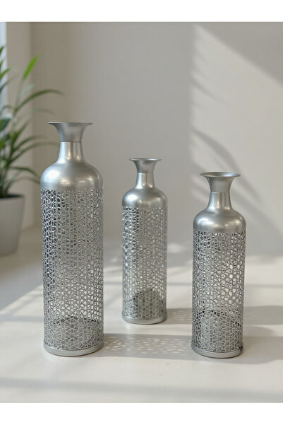 Living Set of Three Steel Vases with a Modern, Unique Design