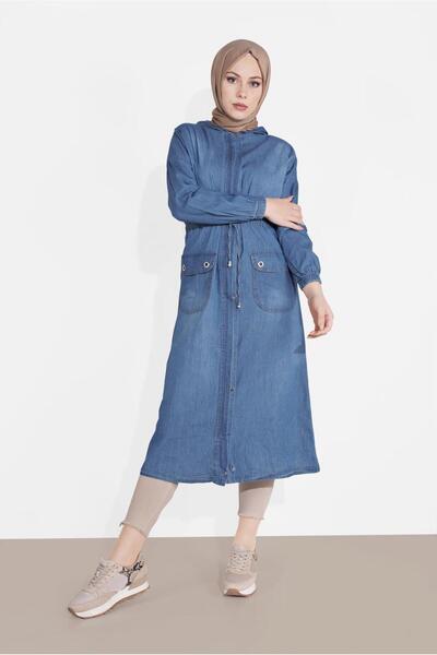 TRENDTESETTÜR KADIN LACİVERT (İNDİGO) DENİM TRENÇKOT 301