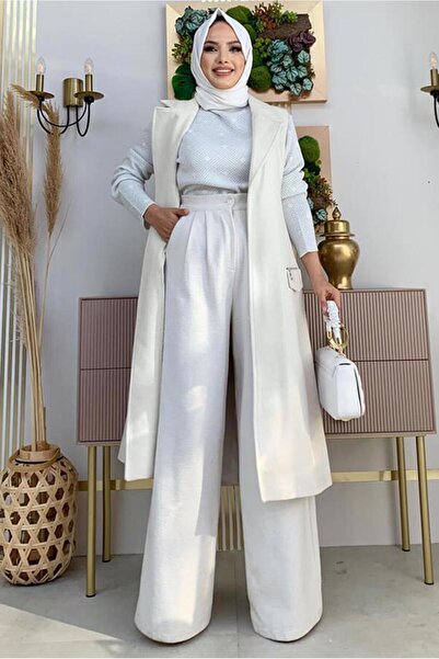 TRENDTESETTÜR KADIN Екрю KUŞAKLI KAŞE YELEK T 1277