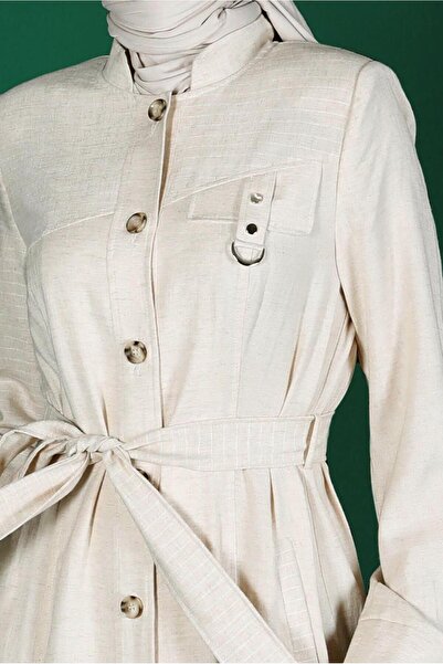 Alvina Striped Buttoned Belted Overcoat 10589