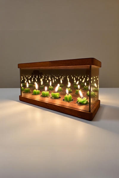 ashel art Ahşap dekoratif mumluk, Sonsuzluk aynalı  ahşap mumluk, Tealight mu...