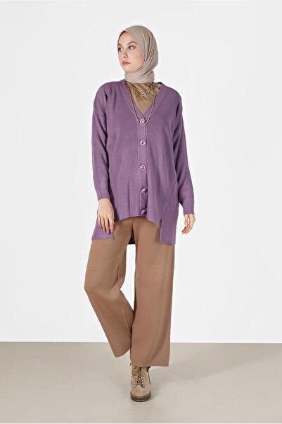 TRENDTESETTÜR Women's Purple (LILA) Buttoned Basic Cardigan 94541