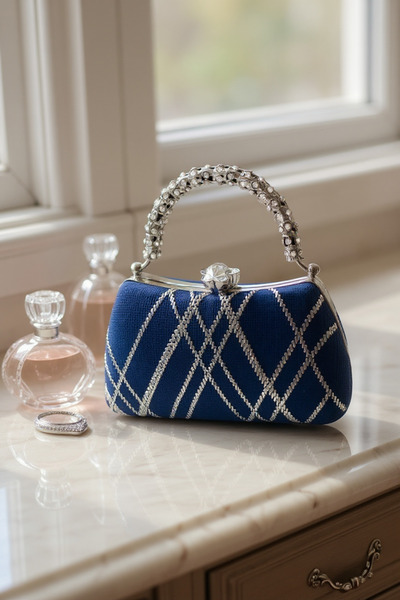 Diem Deluxe Lacivert Tel Kırma Taşlı Kadın Çanta