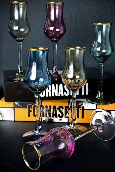 Paşabahçe Renkli 6 Kişilik Kahve Yanı Cam Su Bardağı Gold Yaldız