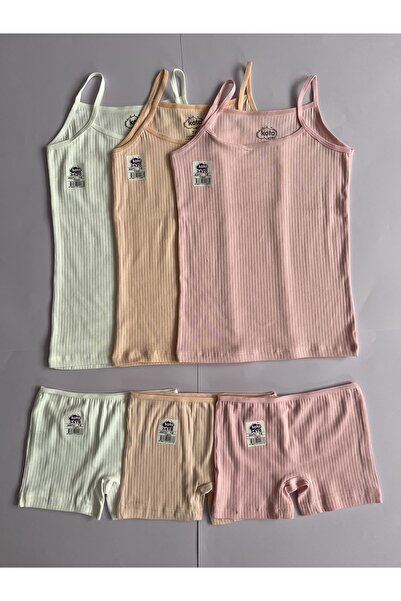 KOTA Kız Çocuk Atlet- Şort 3 Atlet 3 Şort Fitilli Ip Askılı Atlet - Şort takı...