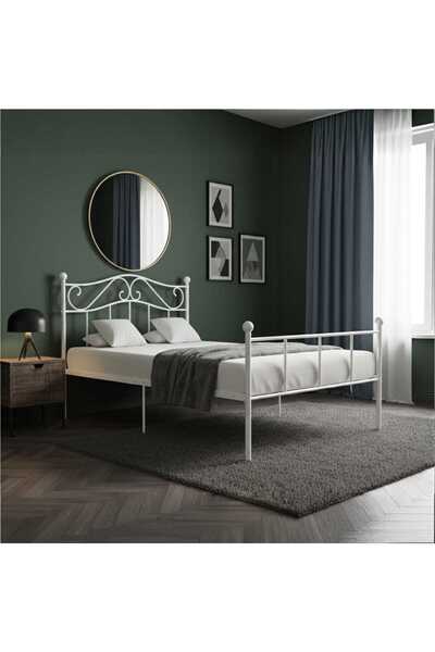 Generic سرير مزدوج معدني متين بتصميم انسيابي عصري 180×200 سم أبيض