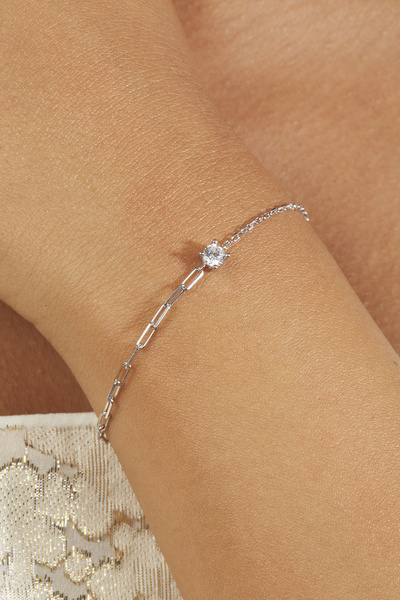 Joy of Jade Kadın Zincir Bileklik Beyaz Altın, Tektaş (925A. GÜMÜŞ ÜZERİNE 18 AYAR ALTIN) Zeta