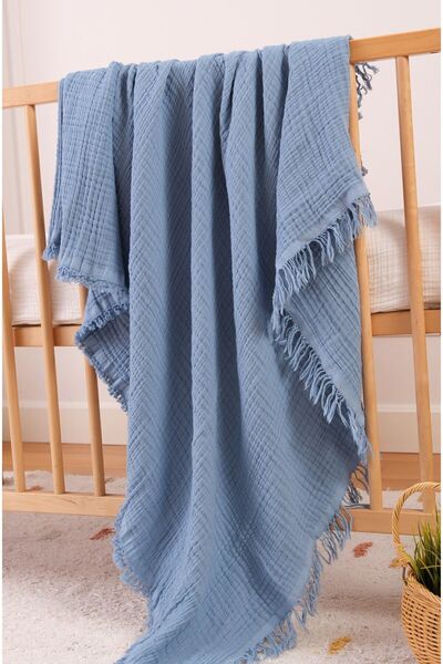Bondberro 4 Layer Muslin Blanket & Blanket - Fringed 100% Cotton Organic Textile, 120x100 Cm, Oeko-tex Certified