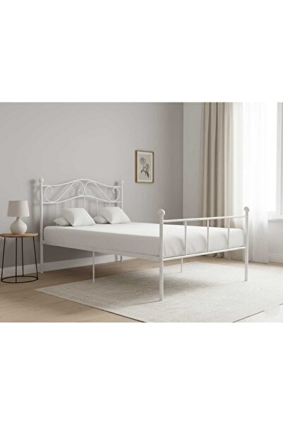 Generic سرير مزدوج معدني متين بتصميم انسيابي عصري 180×200 سم أبيض