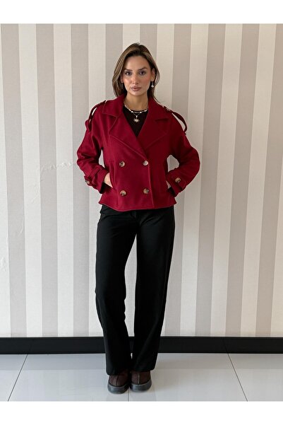 ELSEBUTİKTR Short Oversize Cashmere Double-Breasted Coat Jacket Women's Coat