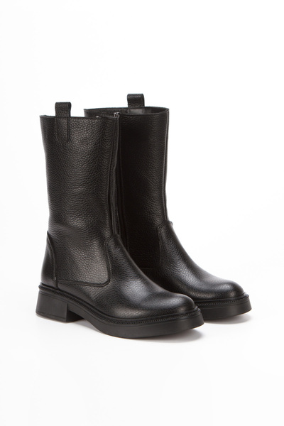 Cabra Blanca Siyah Hakiki Deri Bot Fermuarlı Kadın Bot Tırtıklı Taban Uzun Deri Bot