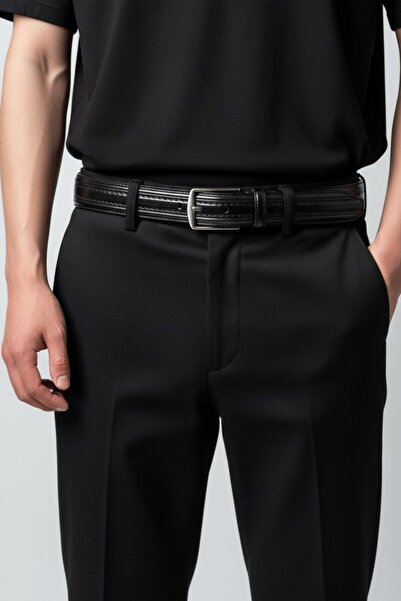 Gesa Ανδρική τεχνητή δερμάτινη κλασική ζώνη με μαύρο σχέδιο 3,5 cm