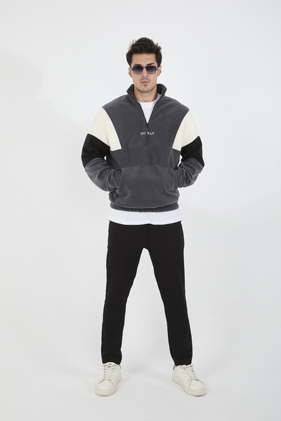 JR Boutique Erkek Yarım Fermuarlı Polar Sweatshirt Önden Cepli