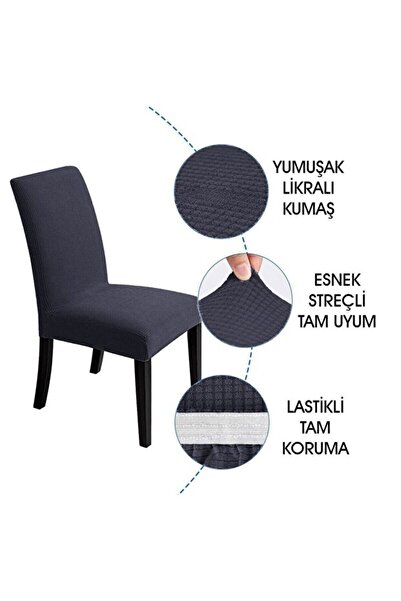 AKBU 6 adet Sandalye Kılıfı Yıkanabilir Likralı Esnek Lastikli Sandalye Örtü