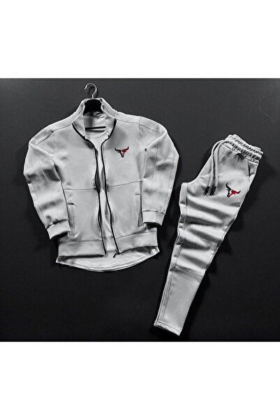 ByFourMan Унісекс сірий костюм із застібкою-блискавкою та принтом бика