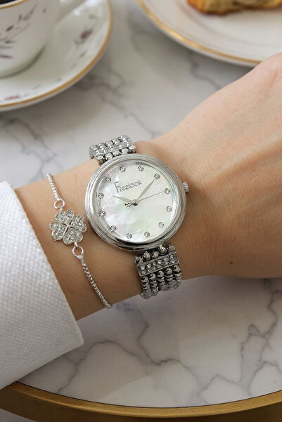 Freelook Sedef Kadran Metalik Kadın Kol Saati + Bileklik