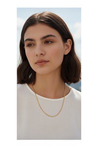Rua Jewelry Steel Italian Round Snake Necklace Gold Color 1 mm |   No Tarnish, Unisex, 2 Years Warranty