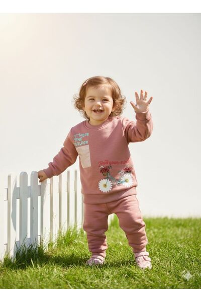 Damla Bisiklet Baskılı Kız Bebek Takımı