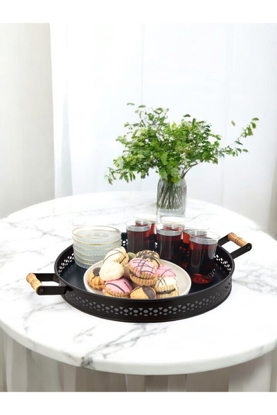 EVSTYLE Metal Village Tray 38 Cm Wrought Iron - Black