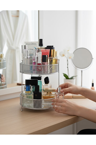 EVSTYLE Mesh Two Layer Makeup & Jewelry Organizer - Silver