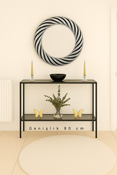 Home Elegance Siyah Dresuar Kahve Köşesi Modern Konsol 80 cm Füme Cam
