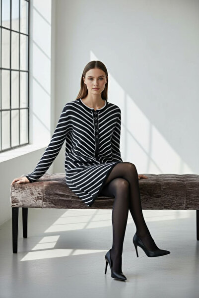 ENDAMIM Striped 3 Button Long Plus Size Knit Cardigan