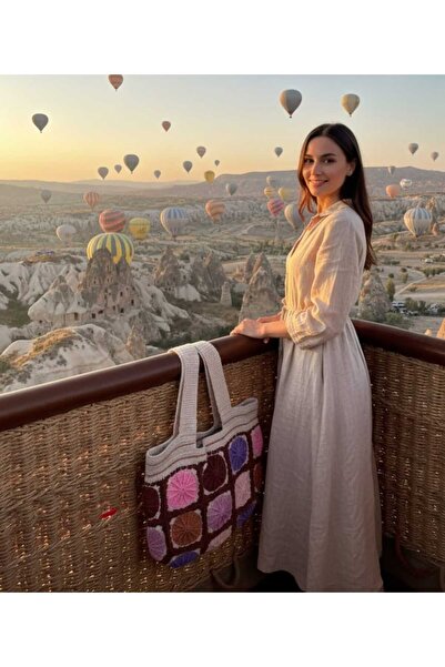 NEXT LİFE STORE Square Motif Medium Size Bohemian Style Stylish and Useful Hand Knitted Shoulder Bag