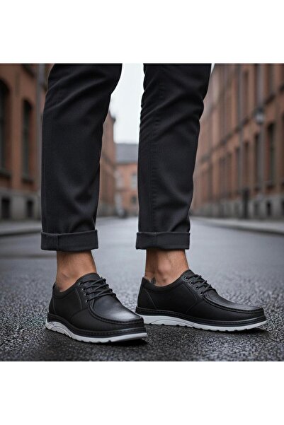 ATA AYAKKABI Pantofi negri casual pentru bărbați din piele naturală, ortopedici, ușori, confortabili, robusti 450