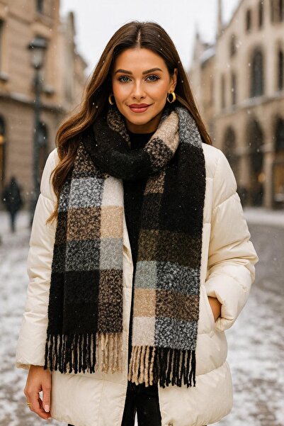 MARBERRY Βιζόν Χοντρό Μπουκλ Κασκόλ Γυναικείο Σάλι 45x200 εκ