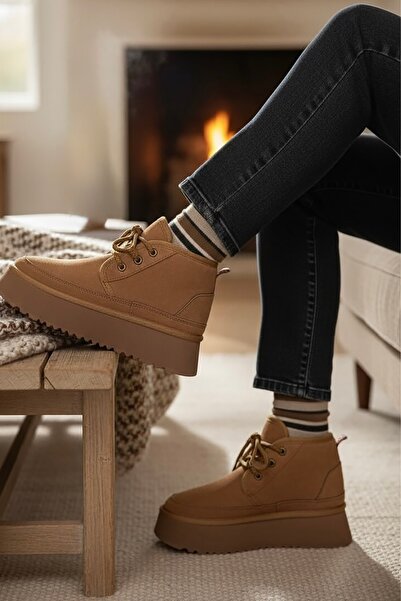 DİVOLYA Ugy Taba (4.5 CM) İçi Kürklü Bağcıklı Günlük Kullanım Bot