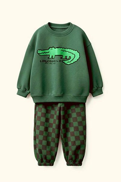 Monila Fiú krokodil mintás, 3 szálas pamut szövet alsó felső szett