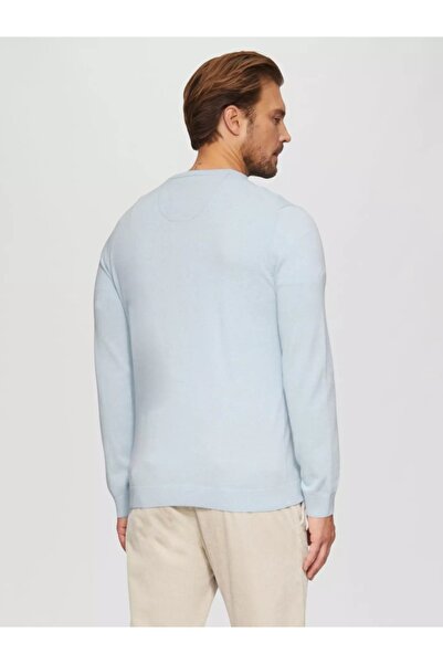 s.Oliver Pulover tricotat bărbătesc cu achior și logo brodat, Albastru deschis