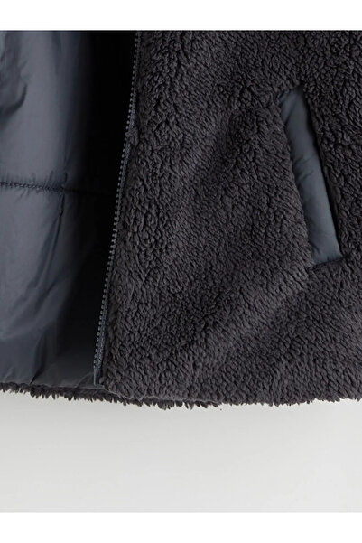 LC Waikiki LCW Kids Antracit guler ridicat Palton pentru băiat din pluș