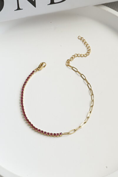 DEMOKAN Kadın Çelik Bileklik İnce Suyolu Elips Mix Zincir Bileklik