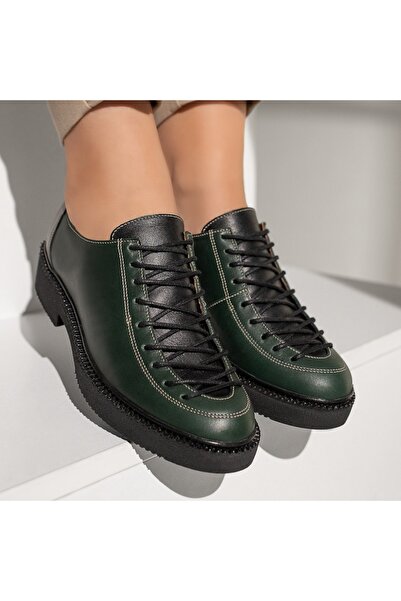 BMoD Women's green genuine leather casual shoes with laces MOD03549